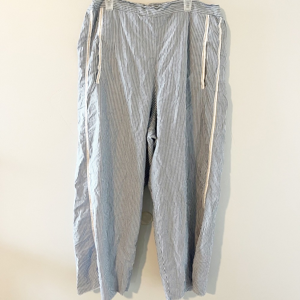 Matthildur Blue White Striped Pima Cotton Elastic Waist Pants‎ Peru 4/large